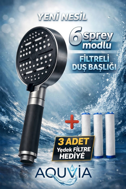 6 Fonksiyonlu Filtreli Duş Başlığı + 3 Adet Filtre